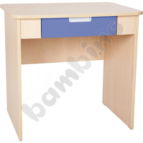 Quadro - biurko z szeroką szufladą - niebieskie, w klonowej skrzyni